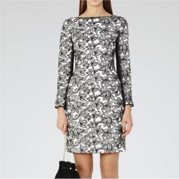 Reiss Black and White Floral Celia Dress Embroidered Size 10 US NWOT - Picture 1 of 13